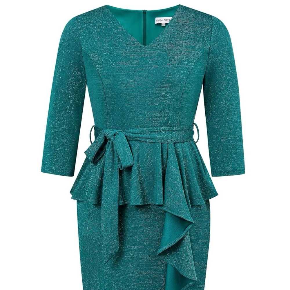 Elegant Teal Long Sleeve Dress with Ruffle Detail